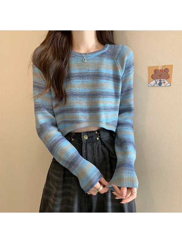 Y2K Striped Cropped Sweater - Autumn Women's Streetwear Fashion