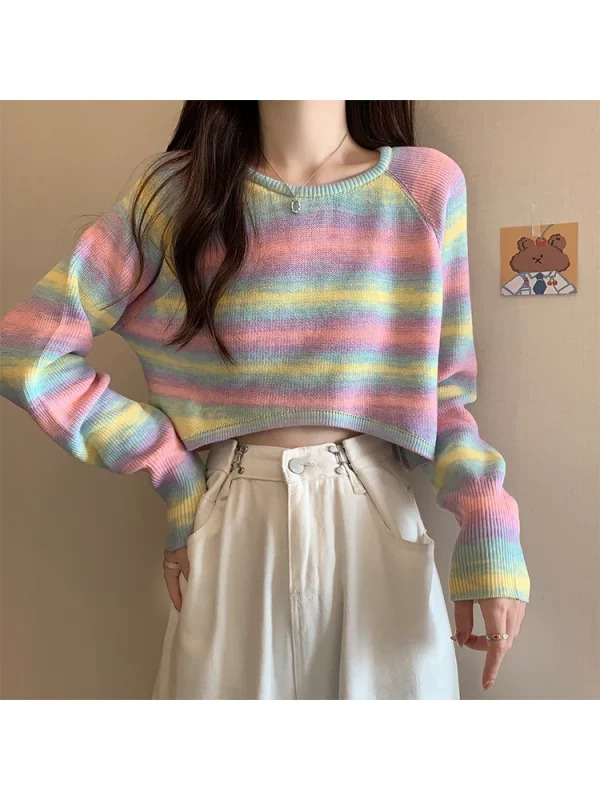 Y2K Striped Cropped Sweater - Autumn Women's Streetwear Fashion