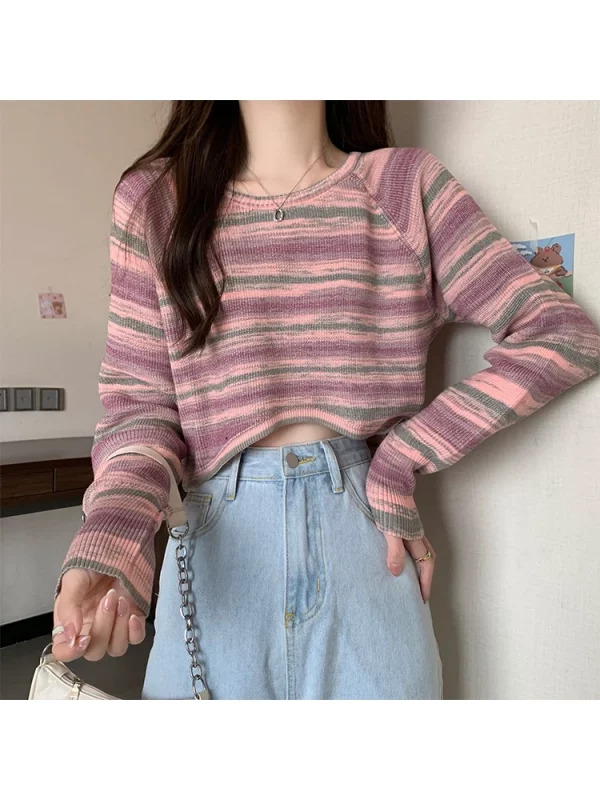 Y2K Striped Cropped Sweater - Autumn Women's Streetwear Fashion