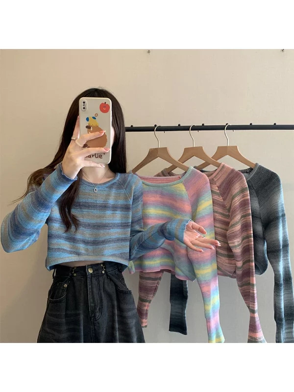 Y2K Striped Cropped Sweater - Autumn Women's Streetwear Fashion