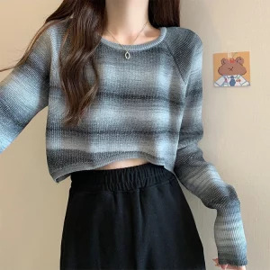 Y2K Striped Cropped Sweater - Autumn Women's Streetwear Fashion