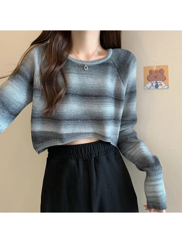 Y2K Striped Cropped Sweater - Autumn Women's Streetwear Fashion