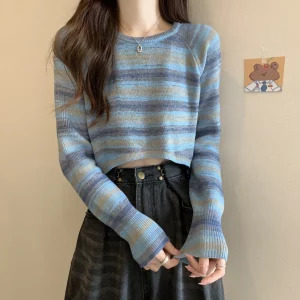 Y2K Striped Cropped Sweater - Autumn Women's Streetwear Fashion