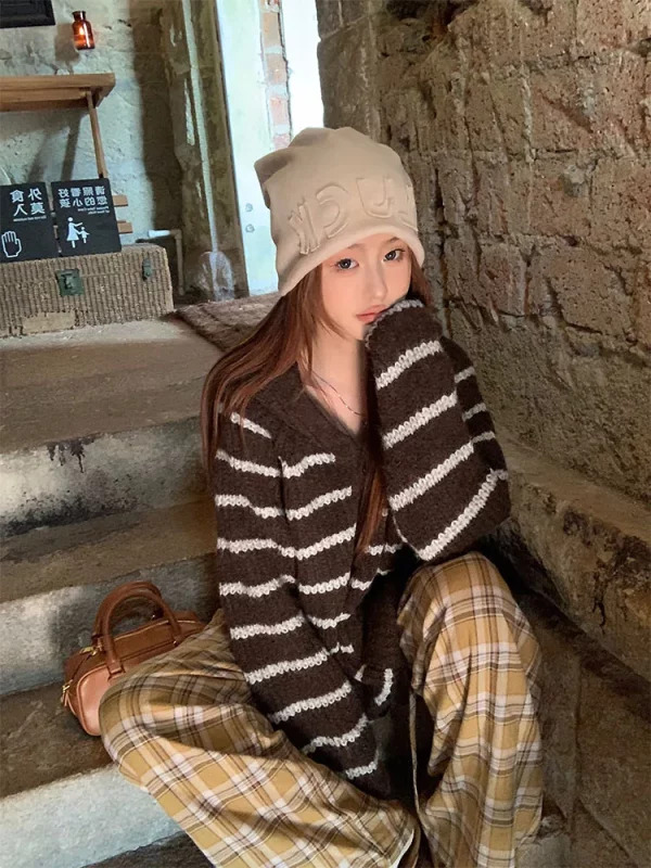 Y2K Striped Hoodie Cardigan: Autumn Winter Harajuku Fashion Outwear