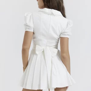 Y2K Summer A-Line Puff Sleeve Dress - Elegant White Party Holiday Outfit, Retro 90s Fashion