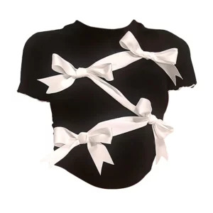 Y2K Summer Aesthetic Crop Top with Bow Detail - Retro 90s Grunge Style