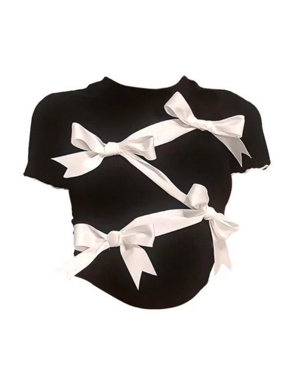 Y2K Summer Aesthetic Crop Top with Bow Detail - Retro 90s Grunge Style