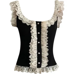 Y2K Summer Aesthetic Lace Crop Top - Vintage Gothic Tank Top