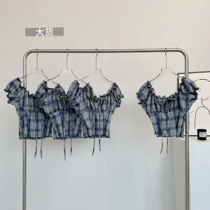 Y2K Summer Aesthetic Plaid Sleeveless Crop Top - Vintage Korean Style