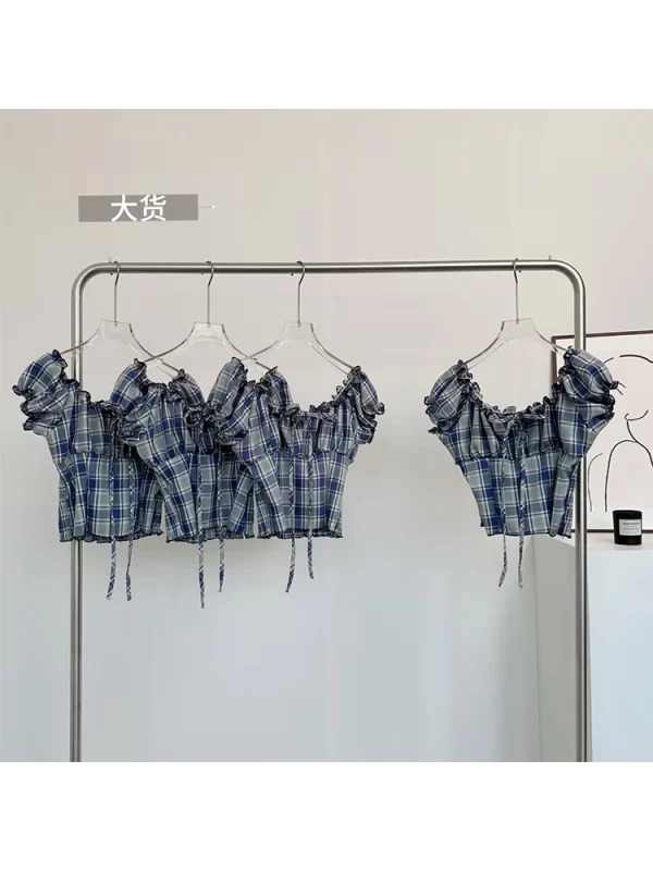 Y2K Summer Aesthetic Plaid Sleeveless Crop Top - Vintage Korean Style