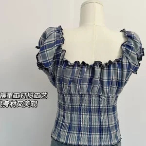 Y2K Summer Aesthetic Plaid Sleeveless Crop Top - Vintage Korean Style