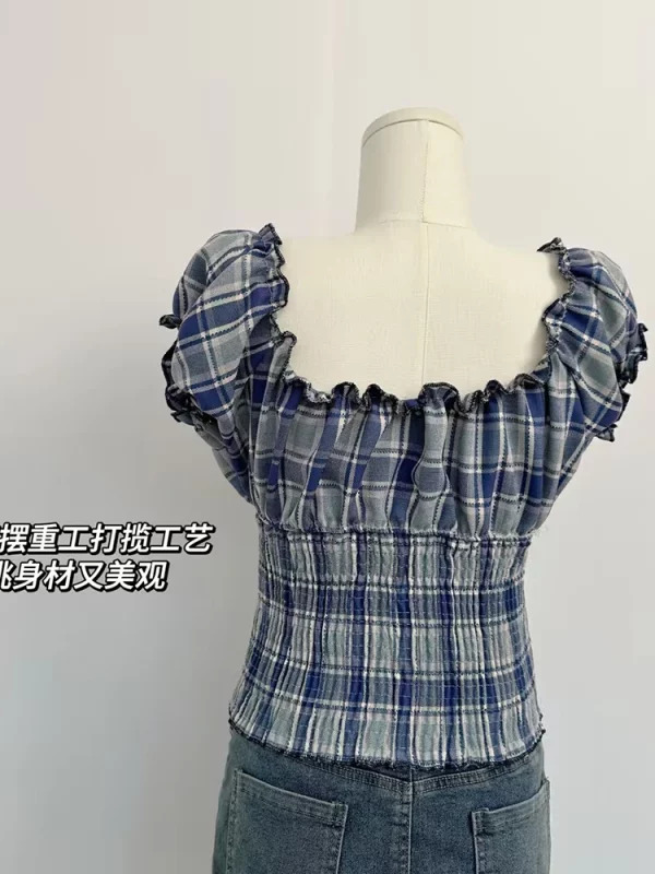 Y2K Summer Aesthetic Plaid Sleeveless Crop Top - Vintage Korean Style