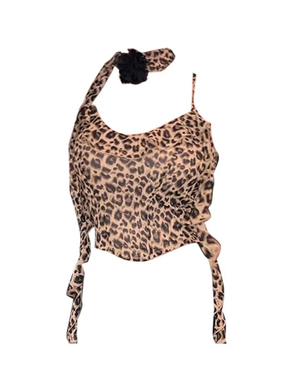 Y2K Summer Coquette Leopard Print Camisole Crop Top - Vintage 90s Grunge Clubwear