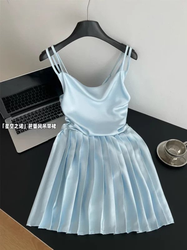 Y2K Summer Evening Spaghetti Strap Mini Dress - French Fairy Aesthetic - Grunge Style - Retro 90s Fashion