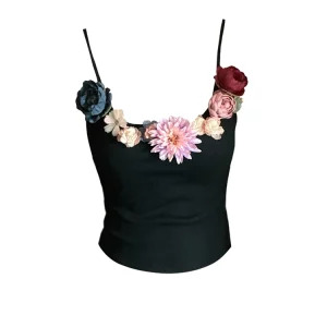 Y2K Summer Fairy Core Floral Camisole Crop Top - Retro Luxury Halter Coquette Vest