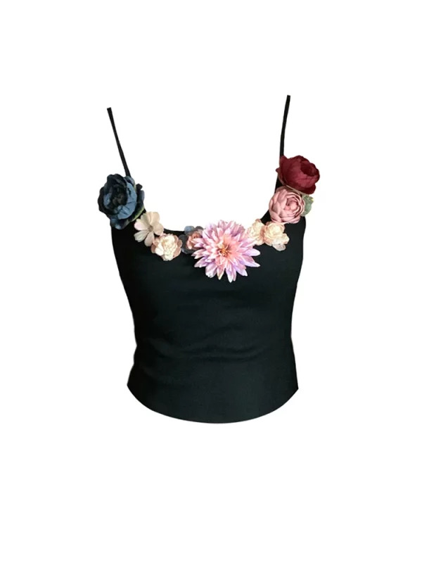 Y2K Summer Fairy Core Floral Camisole Crop Top - Retro Luxury Halter Coquette Vest