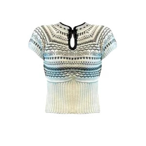 Y2K Summer Fashion Knit T-Shirt: Chinese Style Crop Top with Gyaru Aesthetic Twist