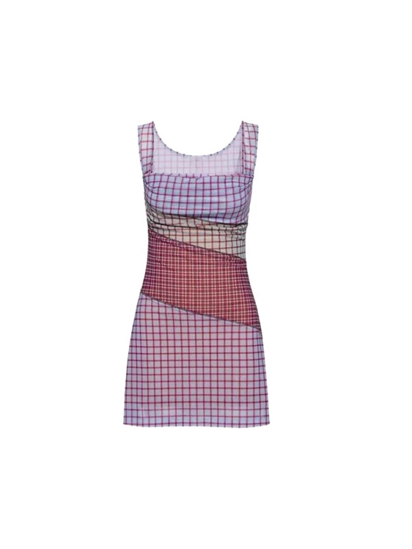 Y2K Summer French Vintage Plaid Sleeveless Dress - Coquette Square Collar Mori Girl One-Piece