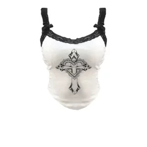 Y2K Summer Goth Lace Camisole Crop Top - Dark Academia Streetwear