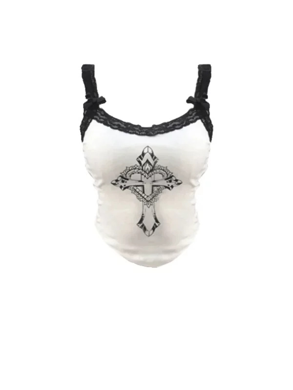 Y2K Summer Goth Lace Camisole Crop Top - Dark Academia Streetwear