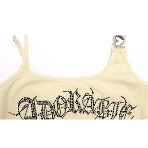 Y2K Summer Gothic Camisole Baddie Style Bodycon Crop Top - Japanese Fashion Rhinestone Halter Tops