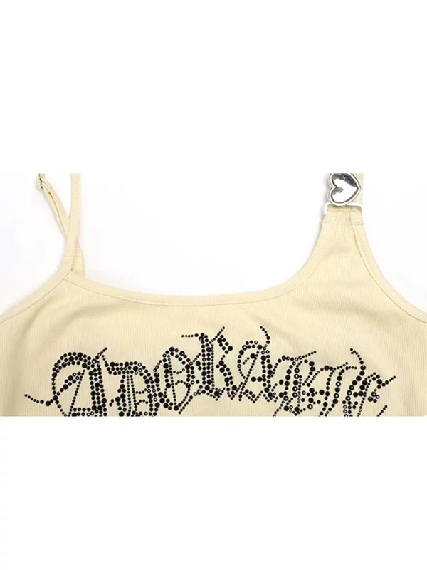 Y2K Summer Gothic Camisole Baddie Style Bodycon Crop Top - Japanese Fashion Rhinestone Halter Tops