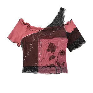 Y2K Summer Gothic Crop Top with Irregular Design - Dark Academia Aesthetic