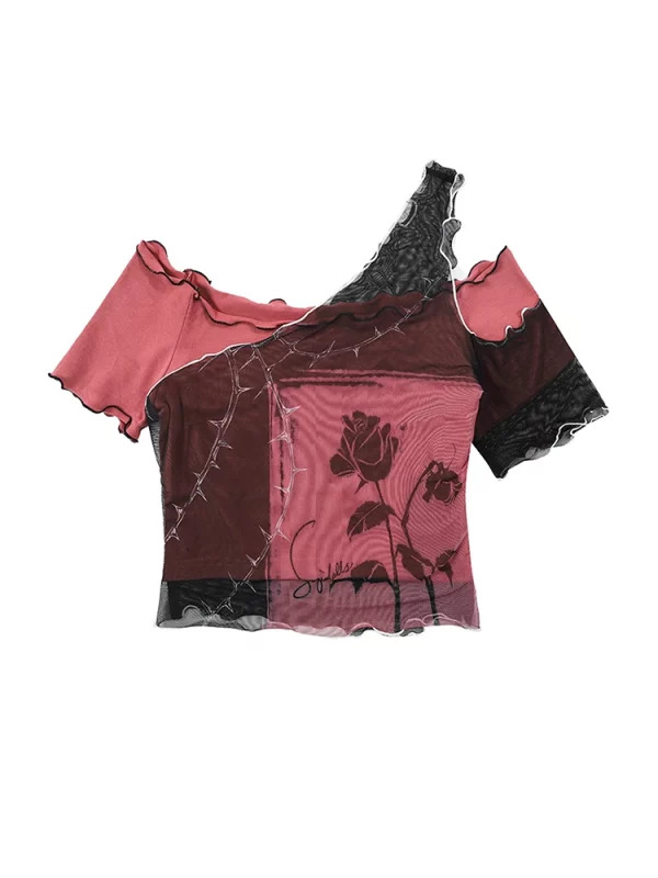 Y2K Summer Gothic Crop Top with Irregular Design - Dark Academia Aesthetic