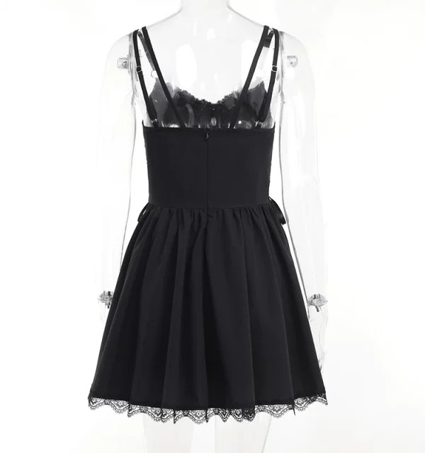 Y2K Summer Gothic Spaghetti Strap Midi A-line Dress - Vintage Black Embroidered Grunge Party Robe