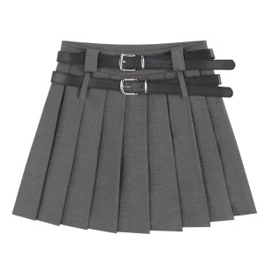 Y2K Summer Harajuku High Waist A-line Mini Skirt with Belt - Vintage Japanese Fashion