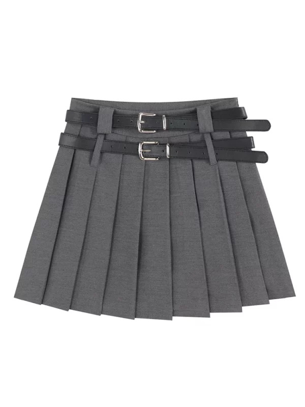 Y2K Summer Harajuku High Waist A-line Mini Skirt with Belt - Vintage Japanese Fashion