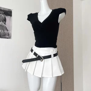 Y2K Summer Harajuku Mini Skirt with Belt - Retro 90s Grunge Aesthetic Streetwear