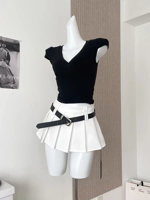 Y2K Summer Harajuku Mini Skirt with Belt - Retro 90s Grunge Aesthetic Streetwear