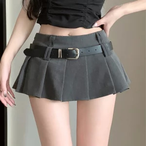 Y2K Summer Harajuku Mini Skirt with Belt - Retro 90s Grunge Aesthetic Streetwear