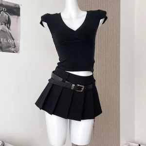 Y2K Summer Harajuku Mini Skirt with Belt - Retro 90s Grunge Aesthetic Streetwear