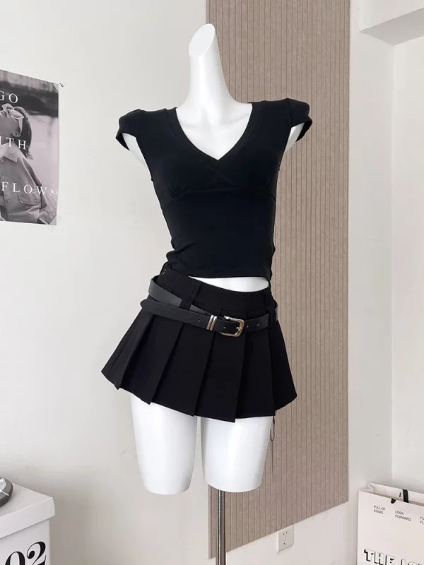 Y2K Summer Harajuku Mini Skirt with Belt - Retro 90s Grunge Aesthetic Streetwear