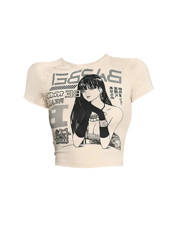 Y2K Summer Japanese Harajuku Graphic Tee - Retro 90s Aesthetic Crop Top