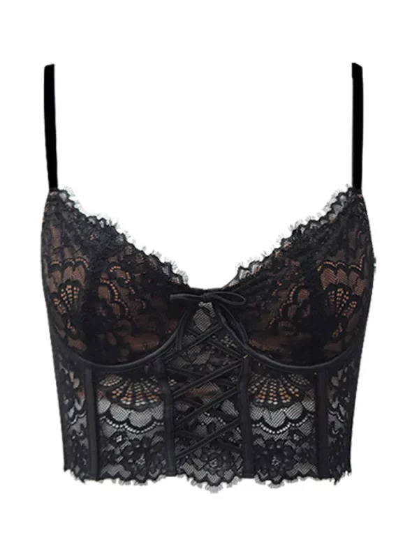 Y2K Summer Lace Camisole Crop Top - Coquette Halter Corset Streetwear