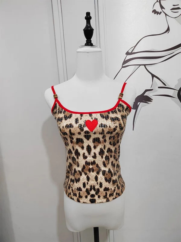 Y2k Summer Leopard Print Camisole Halter Top - Vintage American Style for Women