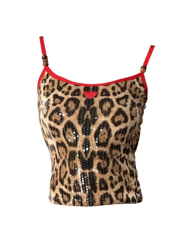 Y2k Summer Leopard Print Camisole Halter Top - Vintage American Style for Women