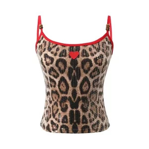 Y2k Summer Leopard Print Camisole Halter Top - Vintage American Style for Women