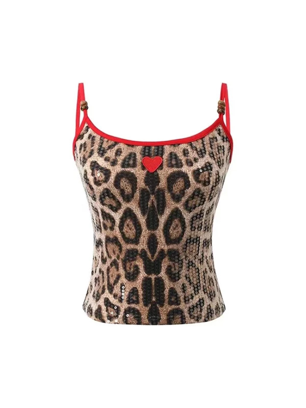 Y2k Summer Leopard Print Camisole Halter Top - Vintage American Style for Women