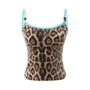 Y2k Summer Leopard Print Camisole Halter Top - Vintage American Style for Women