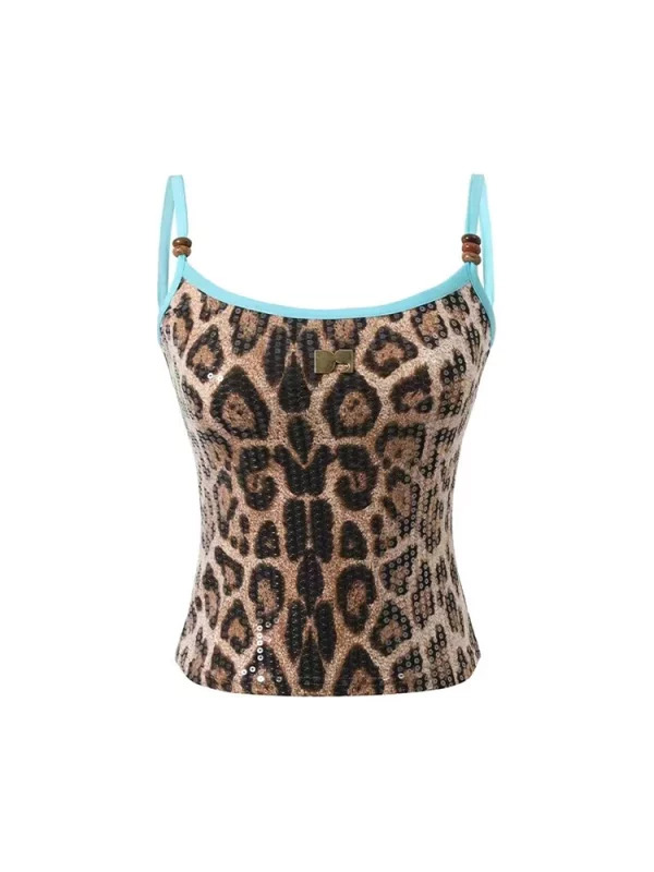 Y2k Summer Leopard Print Camisole Halter Top - Vintage American Style for Women