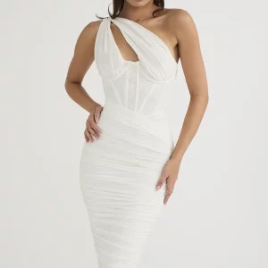 Y2K Summer Midi Mesh Bodycon Dress - One Shoulder Cut Out Draped Party Outfit, Retro 90s Fashion