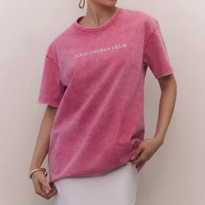 Y2K Summer New Letter Printed Rose Red Distressed Vintage Loose Casual Oversize T-Shirt