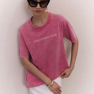 Y2K Summer New Letter Printed Rose Red Distressed Vintage Loose Casual Oversize T-Shirt