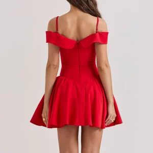 Y2K Summer Off-Shoulder Mini Dress - Vintage A-Line Corset, Sexy Red Casual Party Outfit