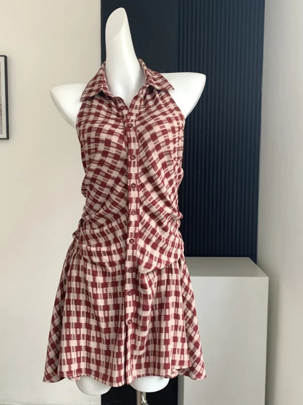 Y2K Summer Plaid Mini Dress - Vintage Aesthetic Frocks for Women