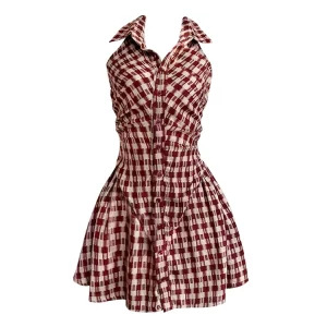 Y2K Summer Plaid Mini Dress - Vintage Aesthetic Frocks for Women